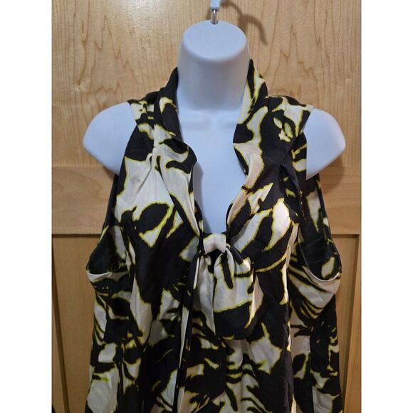 Ann Taylor Womens Silk Cold-Shoulder Blouse Size 18 Floral Print Black & Yellow - Picture 3 of 5